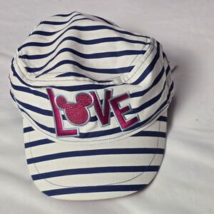 Disney Parks Striped LOVE Mickey Minnie Mouse‎ Stripes Adult Cadet Hat Cap